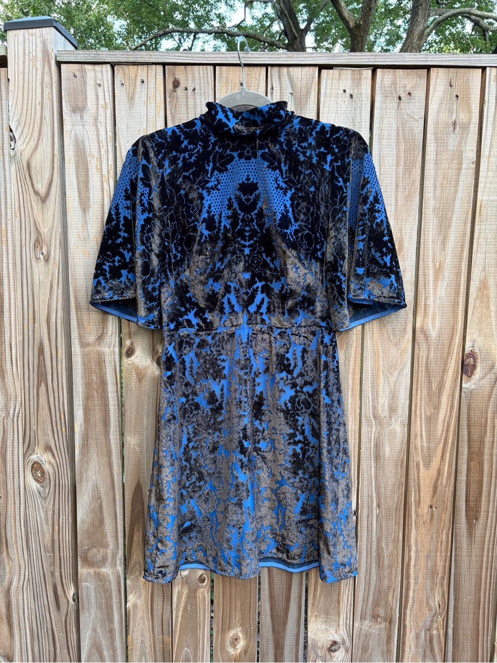 Anthropologie Blue and Black Velvet Burnout Mini Dress